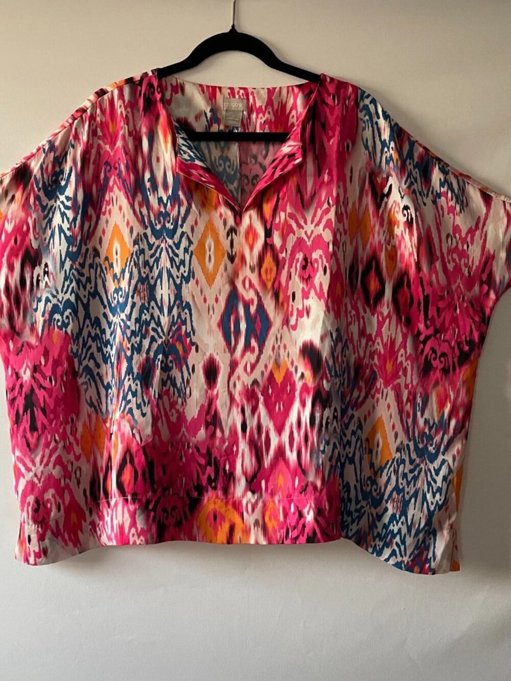 Chico's Womens Multicolor Dolman Sleeve Ikat Print Blouse Top Size 2 US 12/14